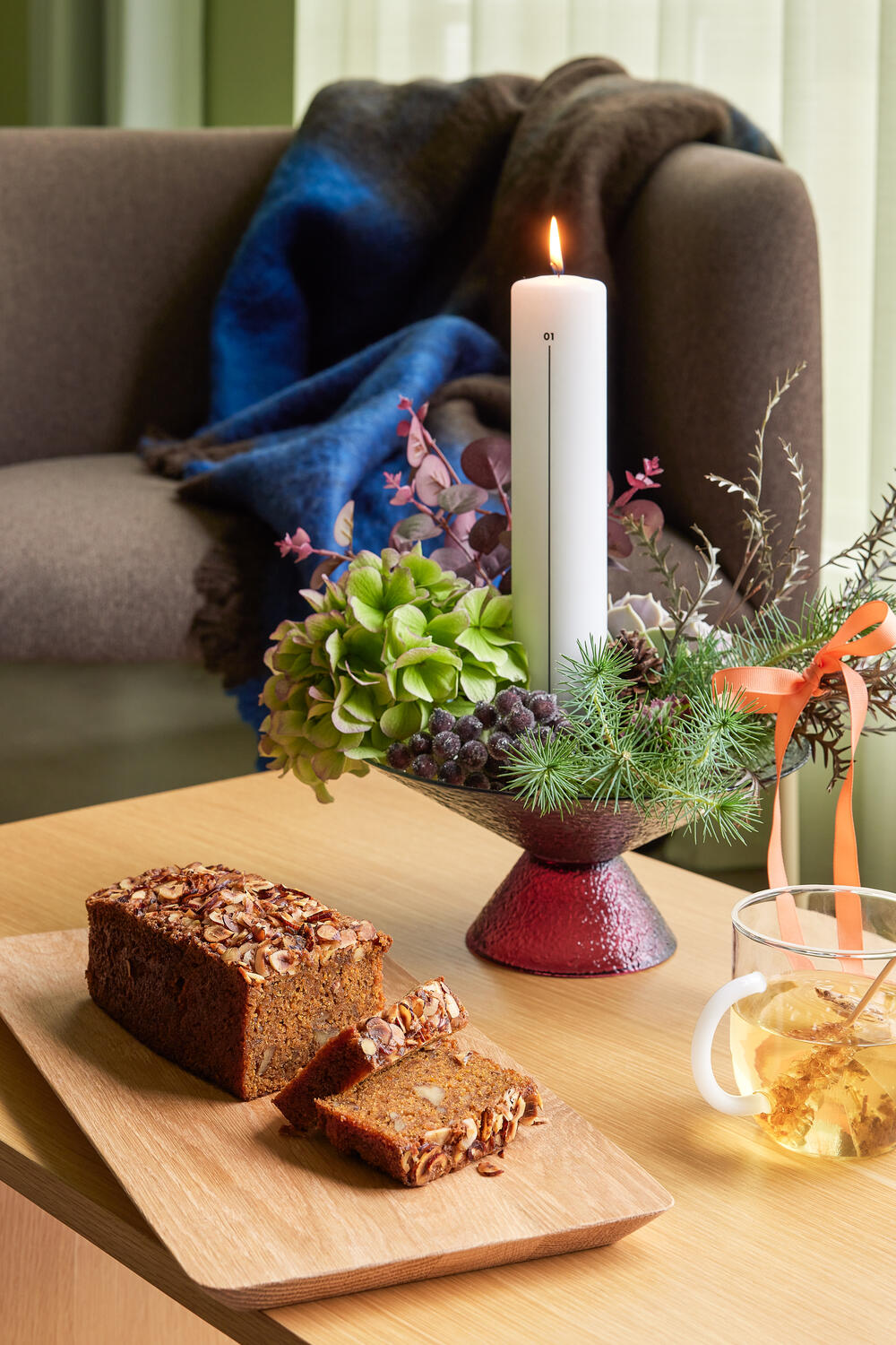 Bonbon glasskål, stor - blå/rød